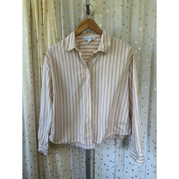 Old Navy 100% Cotton The Boyfriend Stripe Long Sleeve Button Down Collar Shirt M - Picture 2 of 6